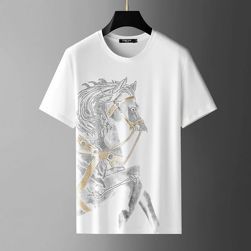 Diamond Horse short European sleeve t-shirt men's new summer personalized handsome casual round neck high-end luxury top
Diamond Horse short European sleeve t-shirt men's new summer personalized handsome casual round neck high-end luxury top