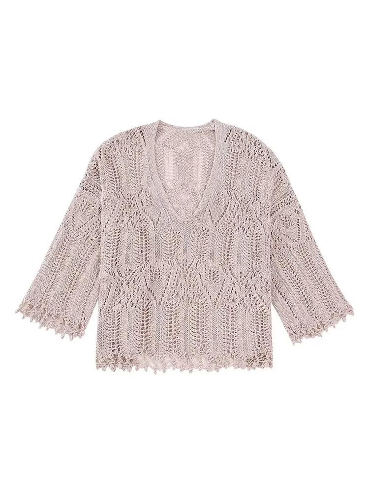 Chic Lady Summer Fashion Hollow Out Knitted Pullover Tops 2023 Ladies Casual O-Neck Short Sleeve Khaki Loose Sweaters
Chic Lady Summer Fashion Hollow Out Knitted Pullover Tops 2023 Ladies Casual O-Neck Short Sleeve Khaki Loose Sweaters