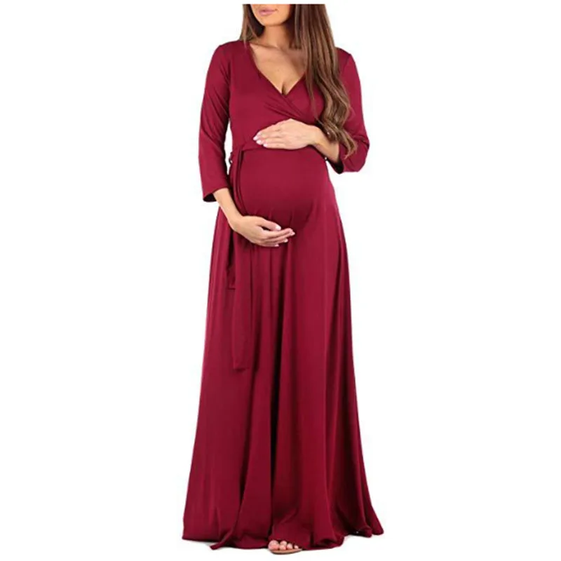 

Maternity Maxi Dress with Flower Sash Wrapped Ruched Maternity 3/4 Sleeve Ruched Waist Dress Photoshoot Baby Shower Dresses