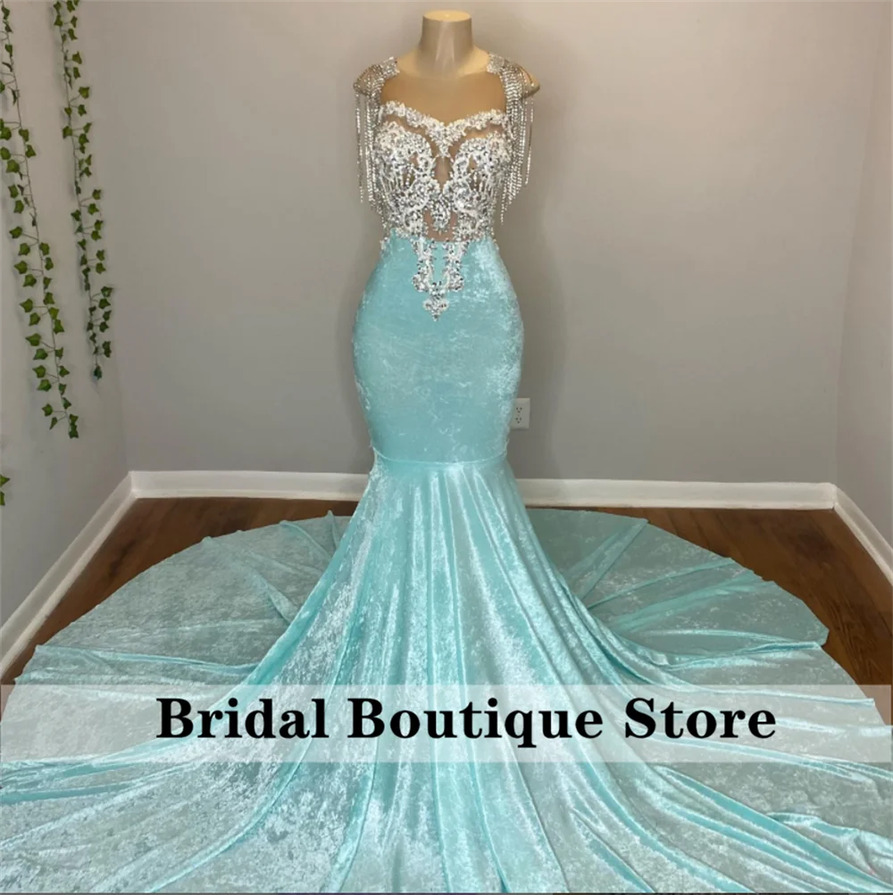 Sexy Rhinestone Mermaid Prom Dress For Black Girls 2022 Luxury Velvet Sheer Neck Beads Tassels Birthday Party Gowns Aso Ebi
Sexy Rhinestone Mermaid Prom Dress For Black Girls 2022 Luxury Velvet Sheer Neck Beads Tassels Birthday Party Gowns Aso Ebi