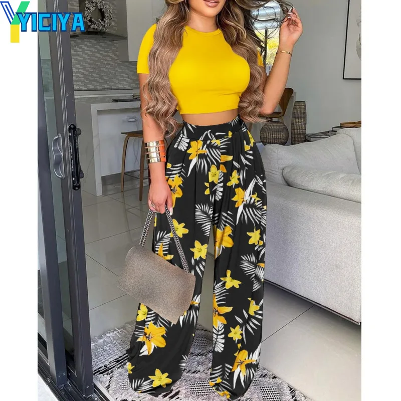 YICIYA Summer Women's Tracksuit Set Yellow Printed Short Sleeved Navel Tight Top Fashionable Casual Wide Leg Pants Two Piece Set
YICIYA Summer Women's Tracksuit Set Yellow Printed Short Sleeved Navel Tight Top Fashionable Casual Wide Leg Pants Two Piece Set
