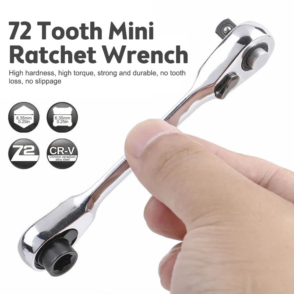 2 in 1 Mini 1/4 inch Double Ended Quick Socket Ratchet Wrench Rod Screwdriver Bit Tool Spanner Hand Repair Tools
2 in 1 Mini 1/4 inch Double Ended Quick Socket Ratchet Wrench Rod Screwdriver Bit Tool Spanner Hand Repair Tools