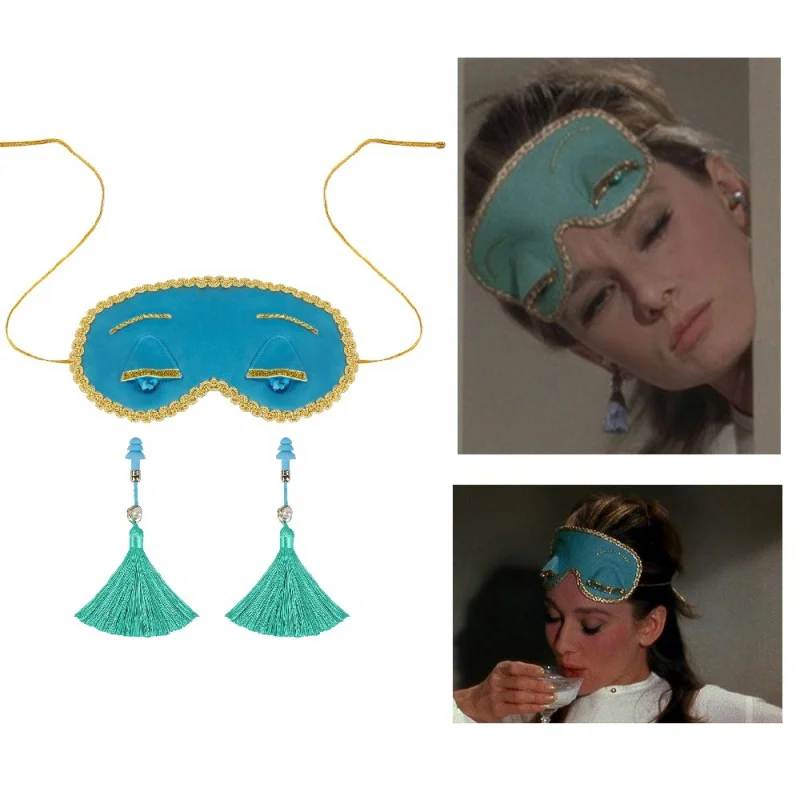 

Movie Breakfast at Tiffany's Holly Golightly Eye Patch Earplugs with Tassels Audrey Hepburn Cosplay Classic Eye Shield Ornaments