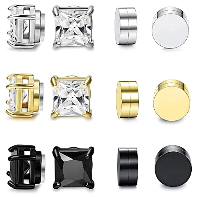 6 Pairs of Magnetic Earrings Men and Women Round Square CZ Magnet Non-piercing Clip Earrings Set Black Steel Gold
6 Pairs of Magnetic Earrings Men and Women Round Square CZ Magnet Non-piercing Clip Earrings Set Black Steel Gold