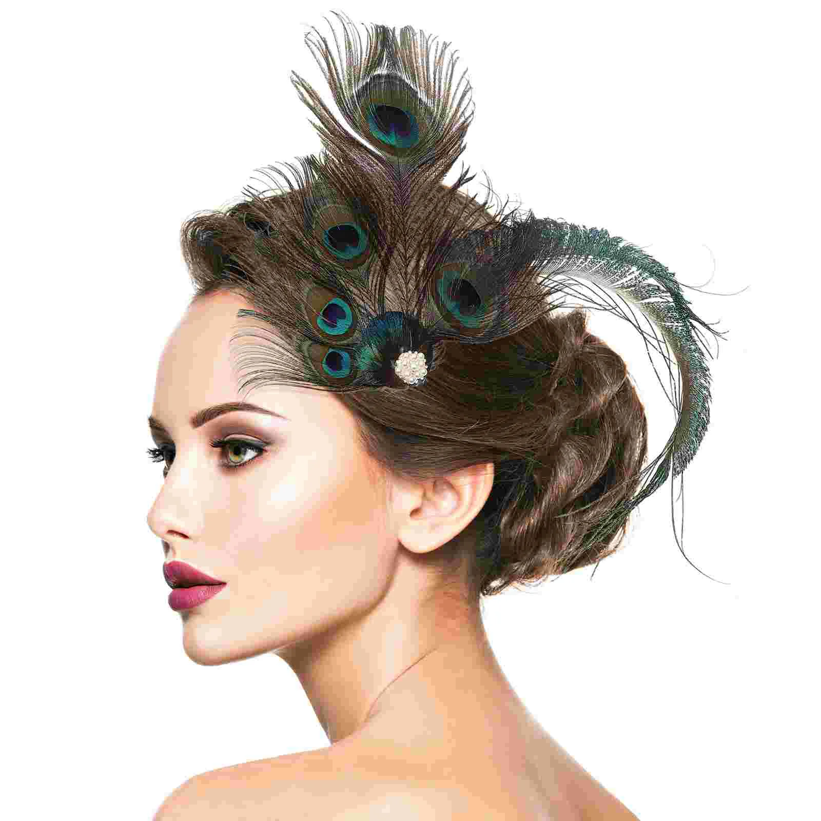 

Peacock Fascinator Hair Clip Women Barrette Gatsby Headdress Bridal Hairpin Retro Goody Clips
