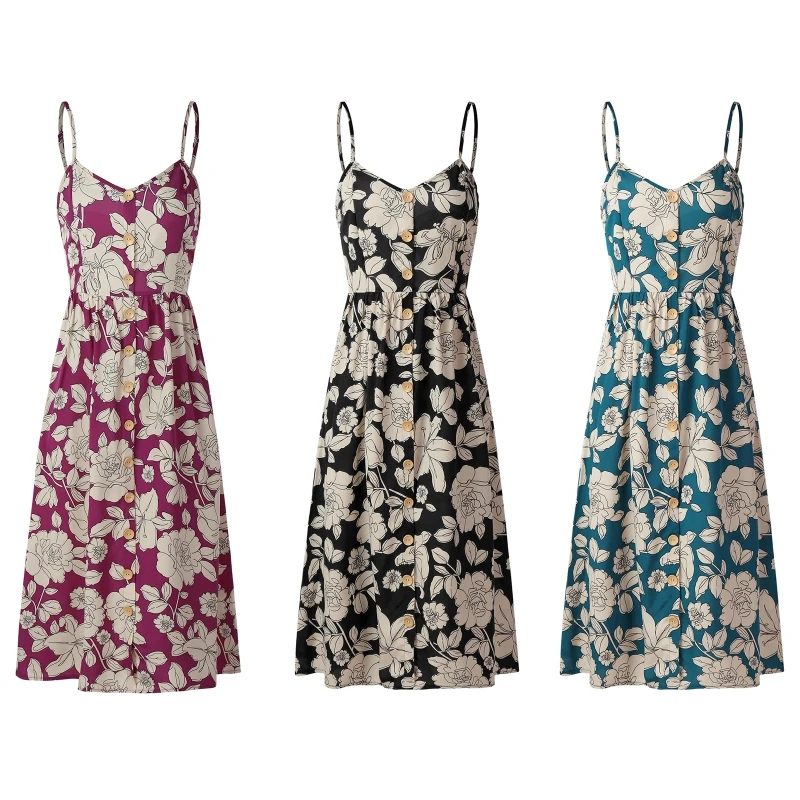 Women Spaghetti Strap Buttons Front Midi Long Swing Dress Boho Floral Print Sexy Tie Knot Backless A-Line Flare Sundress
Women Spaghetti Strap Buttons Front Midi Long Swing Dress Boho Floral Print Sexy Tie Knot Backless A-Line Flare Sundress