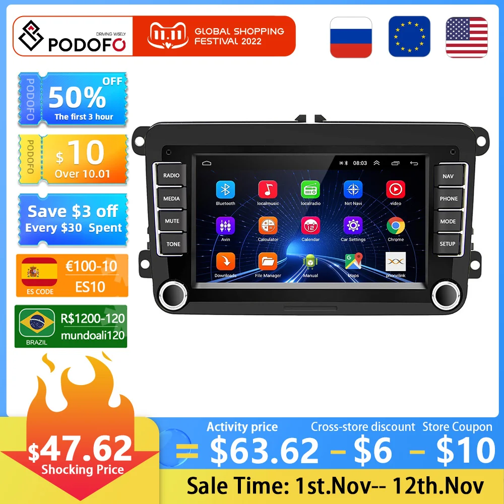 Podofo 2 Din Android 10 Radio Car Multimedia Player Carplay For VW/Volkswagen/Golf/Polo/Tiguan/Passat/b6/SEAT/leon/Skoda/Octavia
Podofo 2 Din Android 10 Radio Car Multimedia Player Carplay For VW/Volkswagen/Golf/Polo/Tiguan/Passat/b6/SEAT/leon/Skoda/Octavia