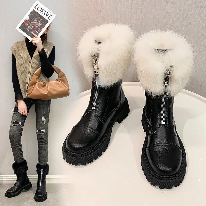 22 Autumn and Winter Retro Front Zipper Thick-soled Martin Boots with Plush Cotton Shoes Snow Boots Mid-tube Women's Short Boots
22 Autumn and Winter Retro Front Zipper Thick-soled Martin Boots with Plush Cotton Shoes Snow Boots Mid-tube Women's Short Boots