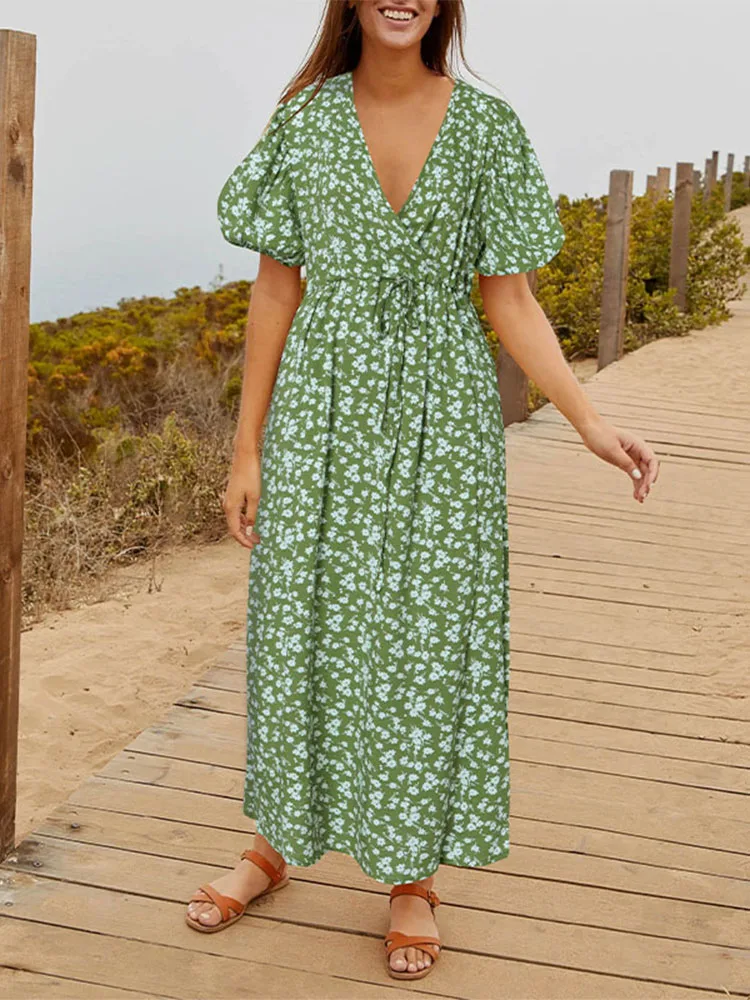 Celmia Women Puff Sleeve V Neck Dress Fashion Floral Print Maxi Long Sundress Casual Loose Drawstring Holiday Party Vestidos
Celmia Women Puff Sleeve V Neck Dress Fashion Floral Print Maxi Long Sundress Casual Loose Drawstring Holiday Party Vestidos