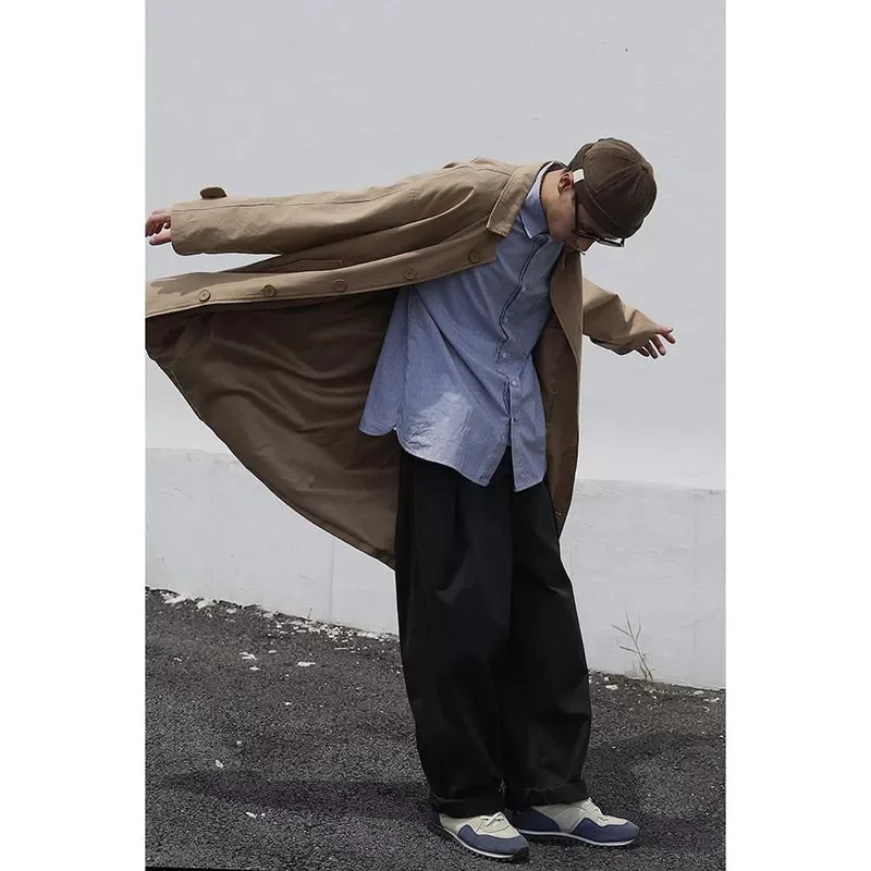 Тренчкот мужской средней длины, ветровка в японском стиле ретро, пальто с лацканами, Повседневная Длинная парная одежда-карго, весна-осень 
Тренчкот мужской средней длины, ветровка в японском стиле ретро, пальто с лацканами, Повседневная Длинная парная одежда-карго, весна-осень