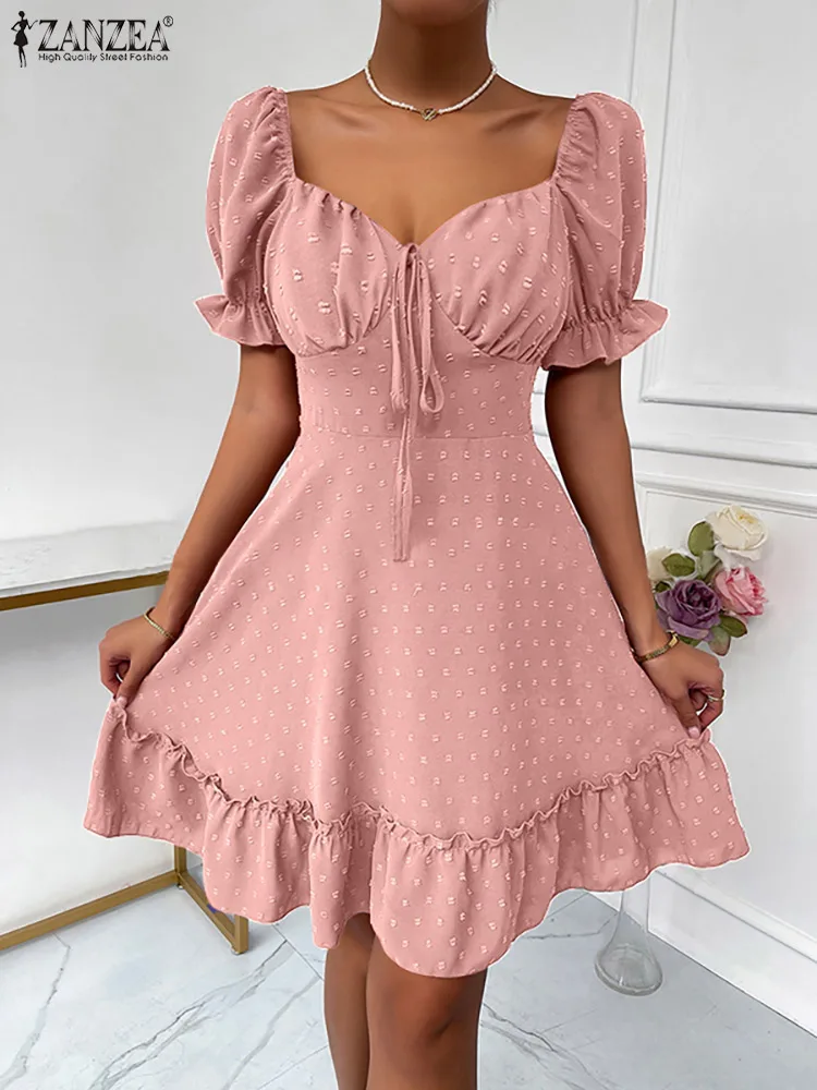 2022 Summer Elegant Solid Robe Femme Women Party Mini Dress Holiday Sexy Square Collar Vestidos ZANZEA Chic Ruffle Short Dresses
2022 Summer Elegant Solid Robe Femme Women Party Mini Dress Holiday Sexy Square Collar Vestidos ZANZEA Chic Ruffle Short Dresses