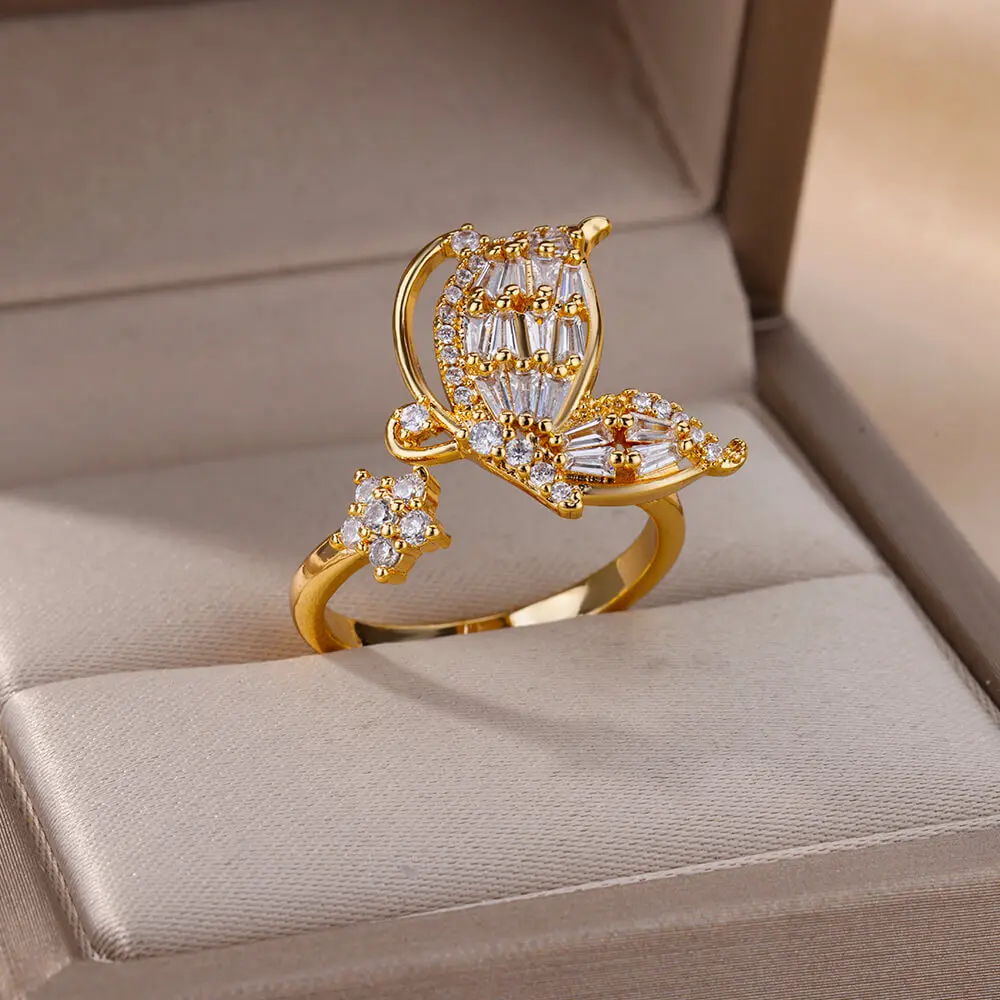 Luxury Zircon Butterfly Wings Rings For Women Girls Stainless Steel Open Adjustable Ring Couple Aesthetic Wedding Jewelry Gift
Luxury Zircon Butterfly Wings Rings For Women Girls Stainless Steel Open Adjustable Ring Couple Aesthetic Wedding Jewelry Gift