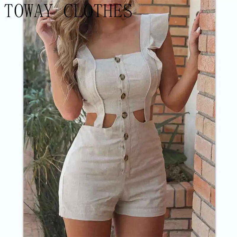 Summer Women Cutout Buttoned Ruffles Design Romper Elegant Casual Plasyuit Female Leisure
Summer Women Cutout Buttoned Ruffles Design Romper Elegant Casual Plasyuit Female Leisure