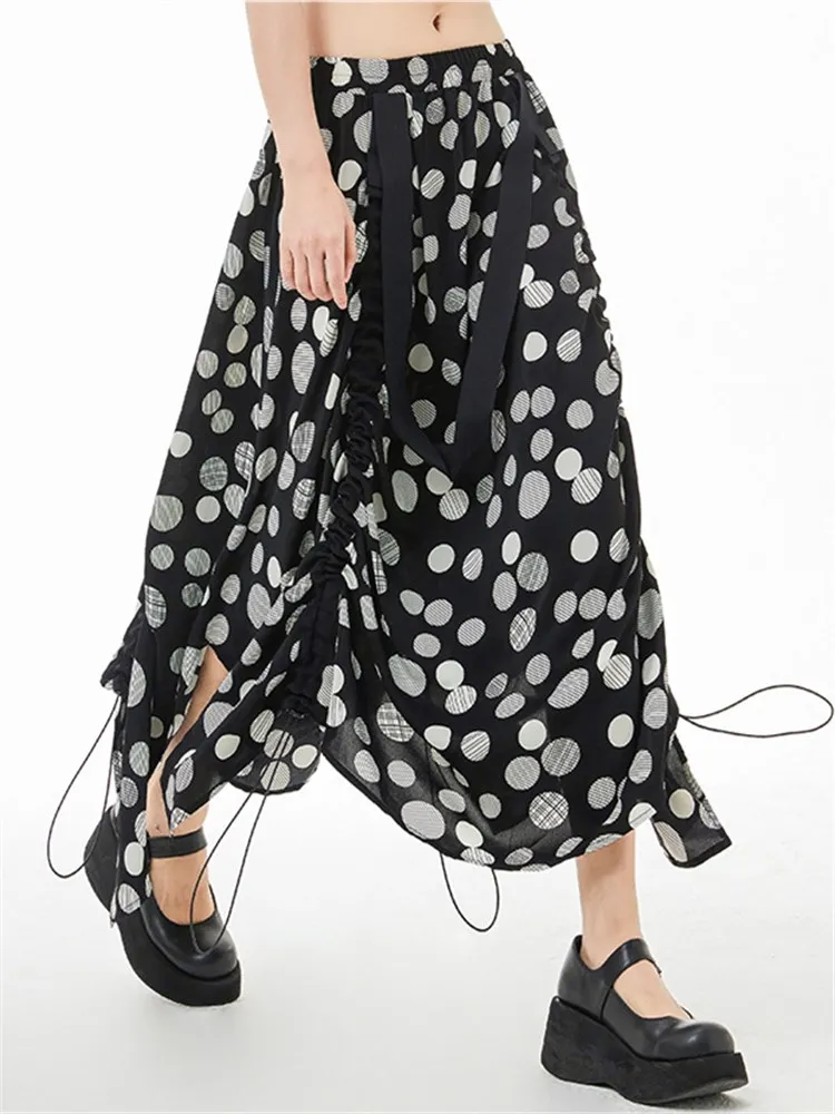 Drawstring Ribbon Spliced Dot Skirt 2022 Summer Women Japan Style Streetwear Loose Gothic Casual A-line Long Black Skirts 0381 
Drawstring Ribbon Spliced Dot Skirt 2022 Summer Women Japan Style Streetwear Loose Gothic Casual A-line Long Black Skirts 0381
