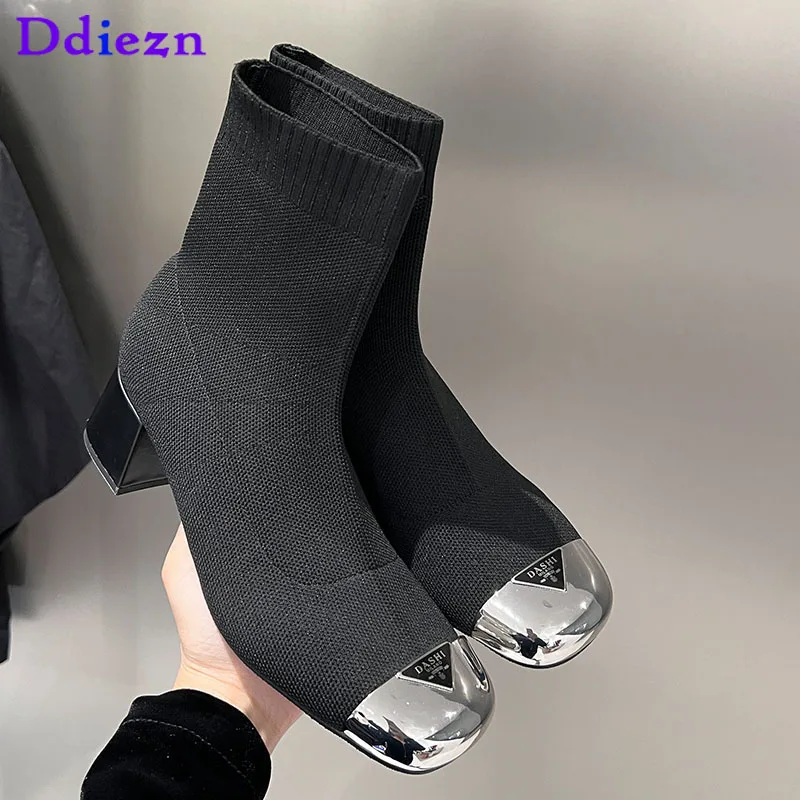 New Ankle Short Sock Boots For Women 2023 Autumn Slip-On Metal Round Toe Ladies Modern Stretch Boots Female Shoes Fashion Heels
New Ankle Short Sock Boots For Women 2023 Autumn Slip-On Metal Round Toe Ladies Modern Stretch Boots Female Shoes Fashion Heels