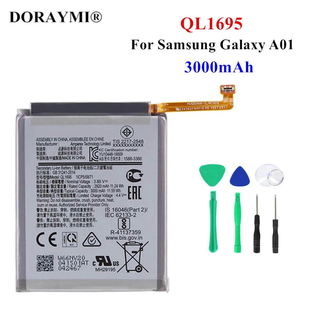 Новый оригинальный QL1695 аккумулятор для Samsung Galaxy A01 3000 мАч батарея сменные батареи для телефона
Новый оригинальный QL1695 аккумулятор для Samsung Galaxy A01 3000 мАч батарея сменные батареи для телефона