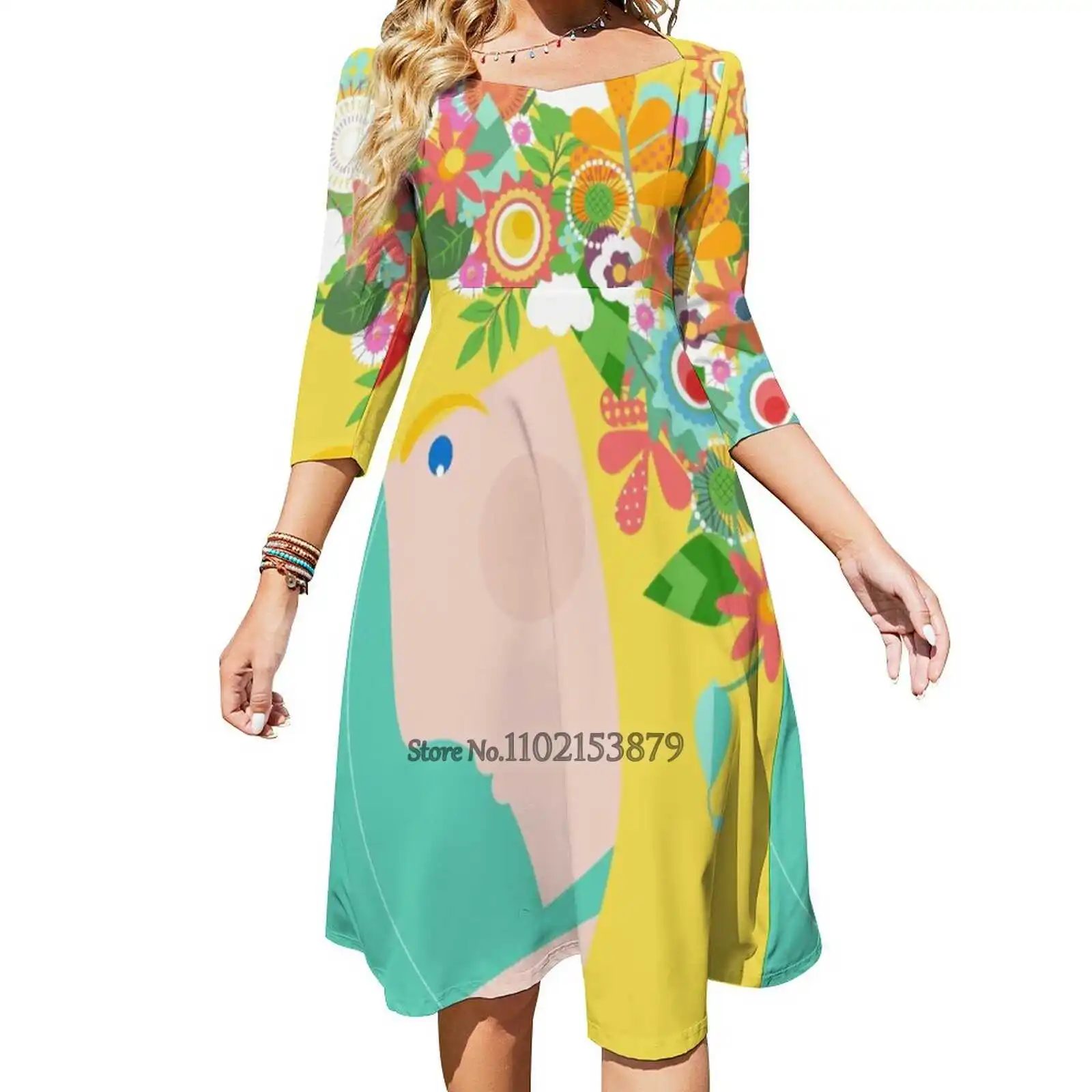 Женское летнее платье с цветочным принтом, квадратным вырезом и лямкой на шее
Женское летнее платье с цветочным принтом, квадратным вырезом и лямкой на шее