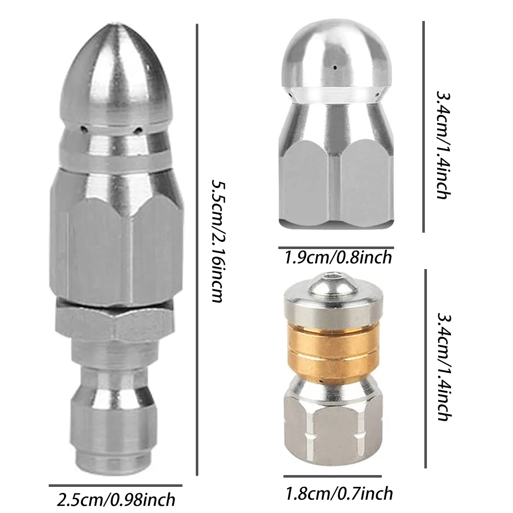 3 PCS Sewer Jetter Rotary Nozzle 1/4 In Pressure Washer Hose Quick Connect High Pressures Up To 5000 PSI Flush Obstructions
3 PCS Sewer Jetter Rotary Nozzle 1/4 In Pressure Washer Hose Quick Connect High Pressures Up To 5000 PSI Flush Obstructions