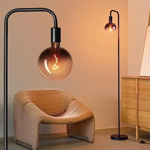 

Lamp for Living Room - Minimalist Industrial Standing Lamp with Modern LED Bulb, Black Clear Glass 6", 1800K Warm Ambiant L