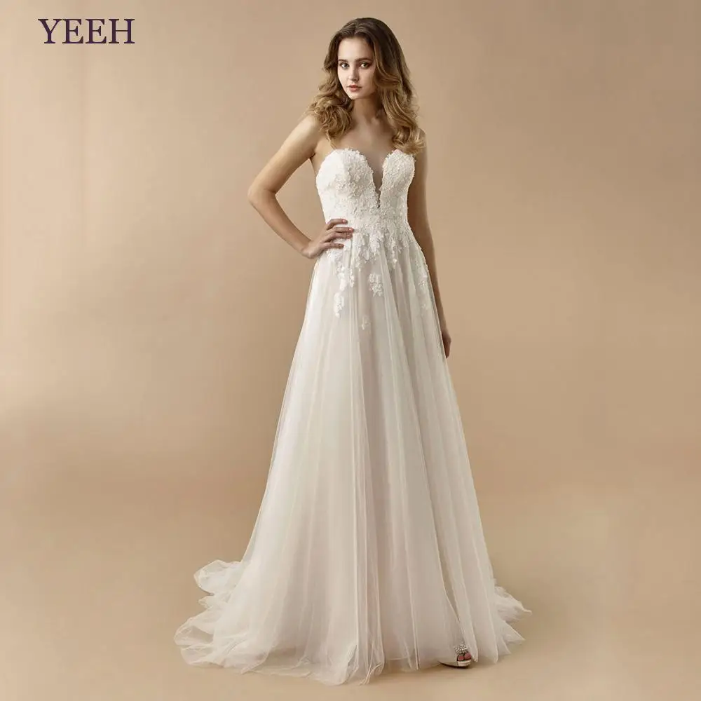 YEEH Classic Lace Appliques Wedding Dress 2023 Sweetheart Sleeveless Bridal Gown Elegant Low Back Sweep Train Vestido De Novia
YEEH Classic Lace Appliques Wedding Dress 2023 Sweetheart Sleeveless Bridal Gown Elegant Low Back Sweep Train Vestido De Novia