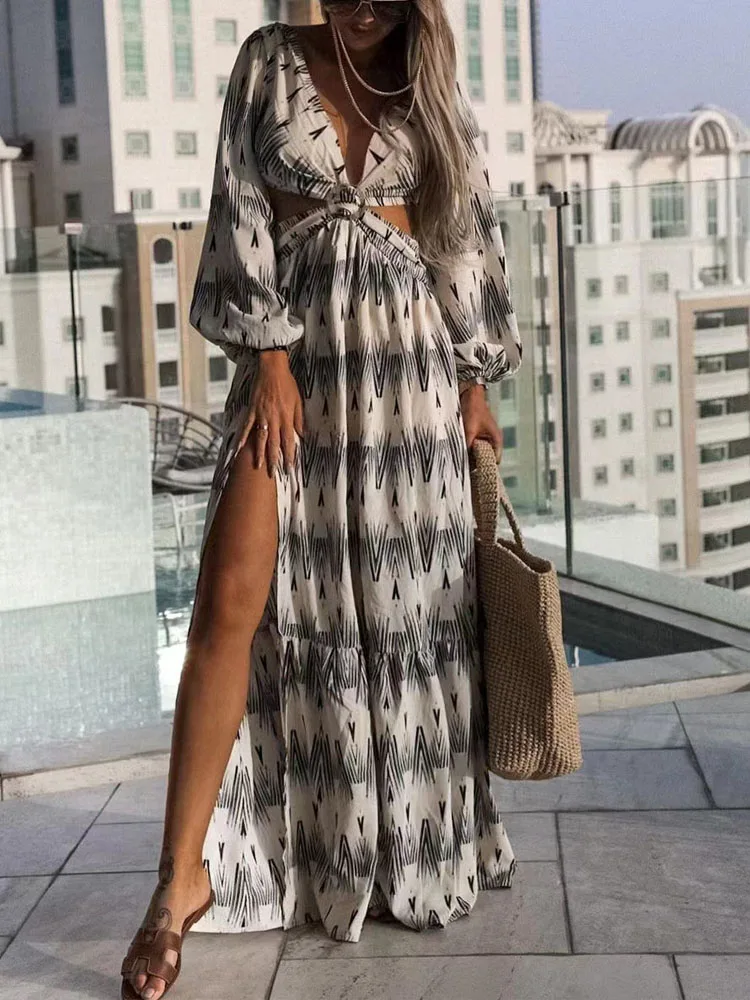 Spring Summer Sexy Hollow Out Slit Maxi Dress Women Fashion Pattern Print Long Sleeve Beach Dresses Ladies Elegant Loose Dress
Spring Summer Sexy Hollow Out Slit Maxi Dress Women Fashion Pattern Print Long Sleeve Beach Dresses Ladies Elegant Loose Dress