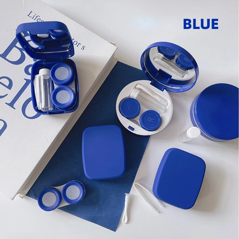 

1 шт. синий матовый дорожный набор с матовой текстурой, карманный мини-чехол для контактных линз, Дорожный комплект, удобный для переноски контейнер для зеркальных линз