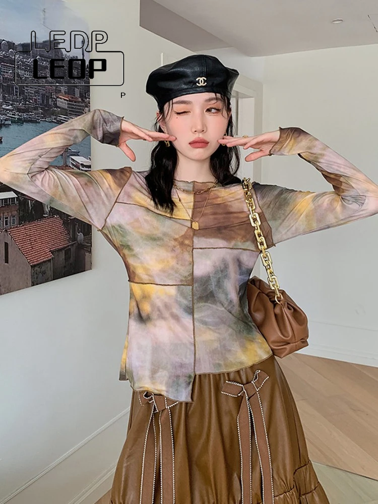 LEDP 2022 Spring Tie Dye Mesh Tops Irregular Hem Long Sleeve T Shirt Women See Through Tshirt Designer Y2k Vintage Tees
LEDP 2022 Spring Tie Dye Mesh Tops Irregular Hem Long Sleeve T Shirt Women See Through Tshirt Designer Y2k Vintage Tees