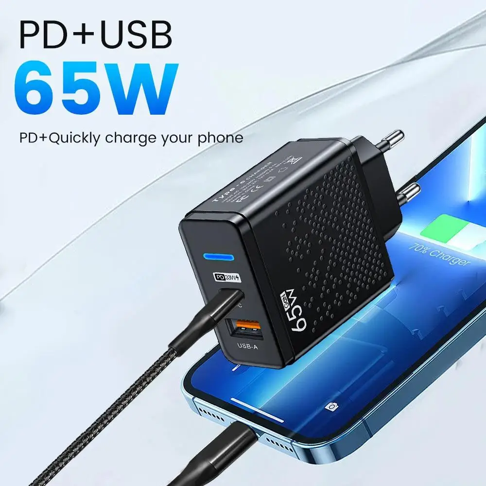 65W PD USB Dual Port Charger QC3.0 Fast Charging For IPhone Xiaomi Redmi Samsung Universal Mobile Phone Charger Adapter NEW
65W PD USB Dual Port Charger QC3.0 Fast Charging For IPhone Xiaomi Redmi Samsung Universal Mobile Phone Charger Adapter NEW