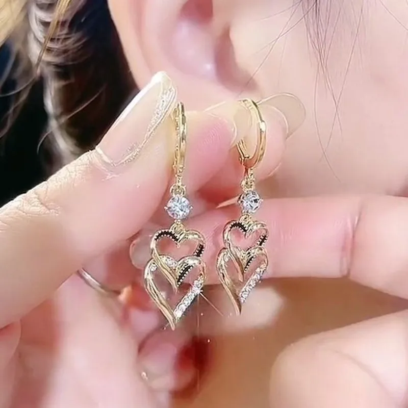 Luxury Double Layers Heart Drop Earrings for Women Rhinestone Crystal Korean Bridal Wedding Earring Jewelry Pendientes Mujer
Luxury Double Layers Heart Drop Earrings for Women Rhinestone Crystal Korean Bridal Wedding Earring Jewelry Pendientes Mujer