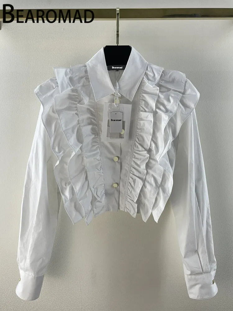 Bearomad Designer Runway Summer Elegant Shirt Tops Women's Turn-down Collar Lantern Sleeve Single Breasted Ruffle Slim Shirt
Bearomad Designer Runway Summer Elegant Shirt Tops Women's Turn-down Collar Lantern Sleeve Single Breasted Ruffle Slim Shirt