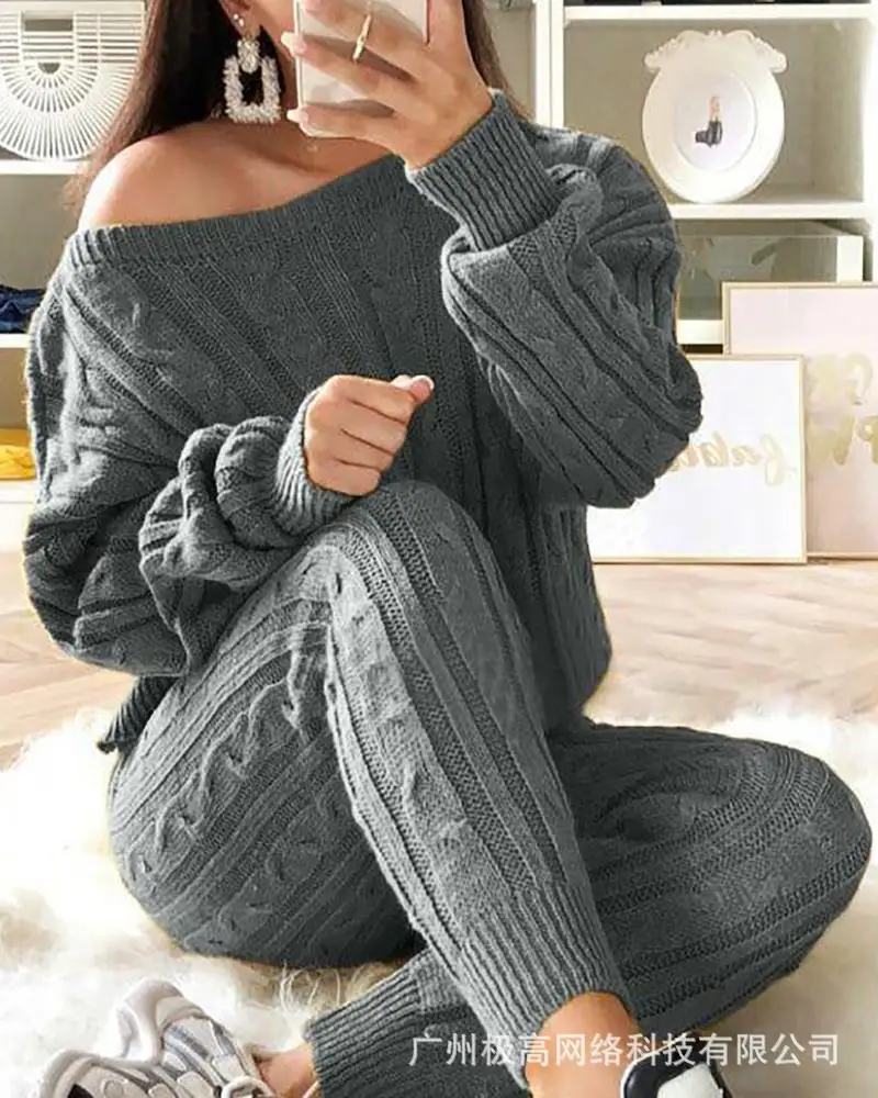 Solid Ribbed Knitting Casual Sweater & Pants Sets Women Autumn Winter Solid Color Clothing Suit Knitwear Sweaters
Solid Ribbed Knitting Casual Sweater & Pants Sets Women Autumn Winter Solid Color Clothing Suit Knitwear Sweaters
