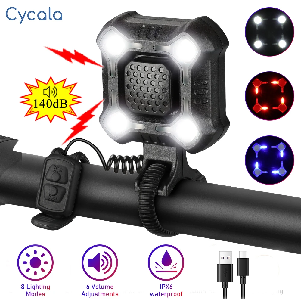 

Велосипедный фонарик cyкала, перезаряжаемый с сигнализацией для велосипеда и звуковым сигналом, водонепроницаемость IPX6, для ночной езды