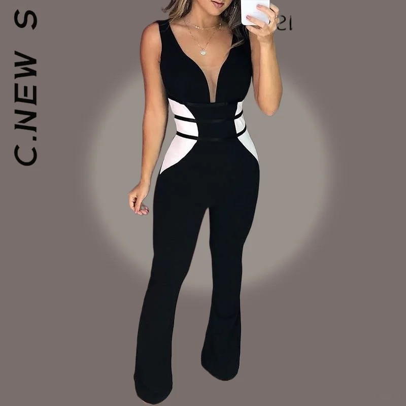 C.New S Mesh Insert Contrast Color Jumpsuits Office Lady For Women 2022 
C.New S Mesh Insert Contrast Color Jumpsuits Office Lady For Women 2022