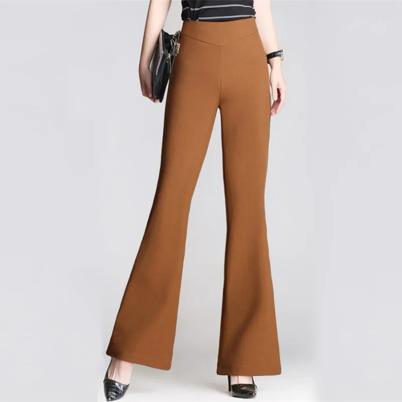 

Женские Модные Формальные однотонные лоскутные брюки с эластичным поясом, новинка для весны и осени, большие повседневные брюки-клеш с высокой талией