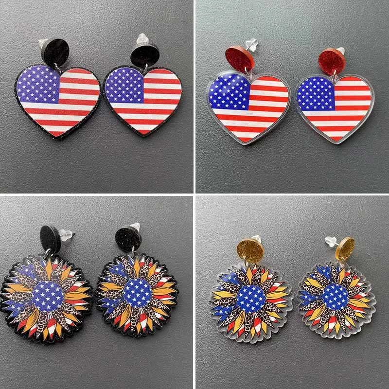 New American Independence Day Earrings Acrylic Print Earrings Flag Love Sunflower Independence Day Theme Heart-shaped Ear Rings
New American Independence Day Earrings Acrylic Print Earrings Flag Love Sunflower Independence Day Theme Heart-shaped Ear Rings