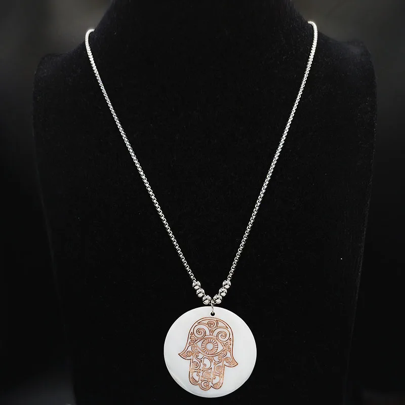 Fashion Hamsa Hand Shell Stainless Steel Necklace for Women Hand of Fatima Bead Long Necklace Jewelry gargantilla N19193S07
Fashion Hamsa Hand Shell Stainless Steel Necklace for Women Hand of Fatima Bead Long Necklace Jewelry gargantilla N19193S07