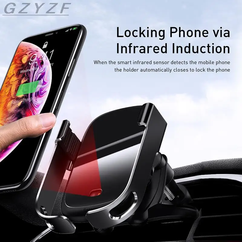 10W Qi Infrared Sensor Car Wireless Charger in Car Air Vent Mount Holder Wireless Charging Phone Charger
10W Qi Infrared Sensor Car Wireless Charger in Car Air Vent Mount Holder Wireless Charging Phone Charger