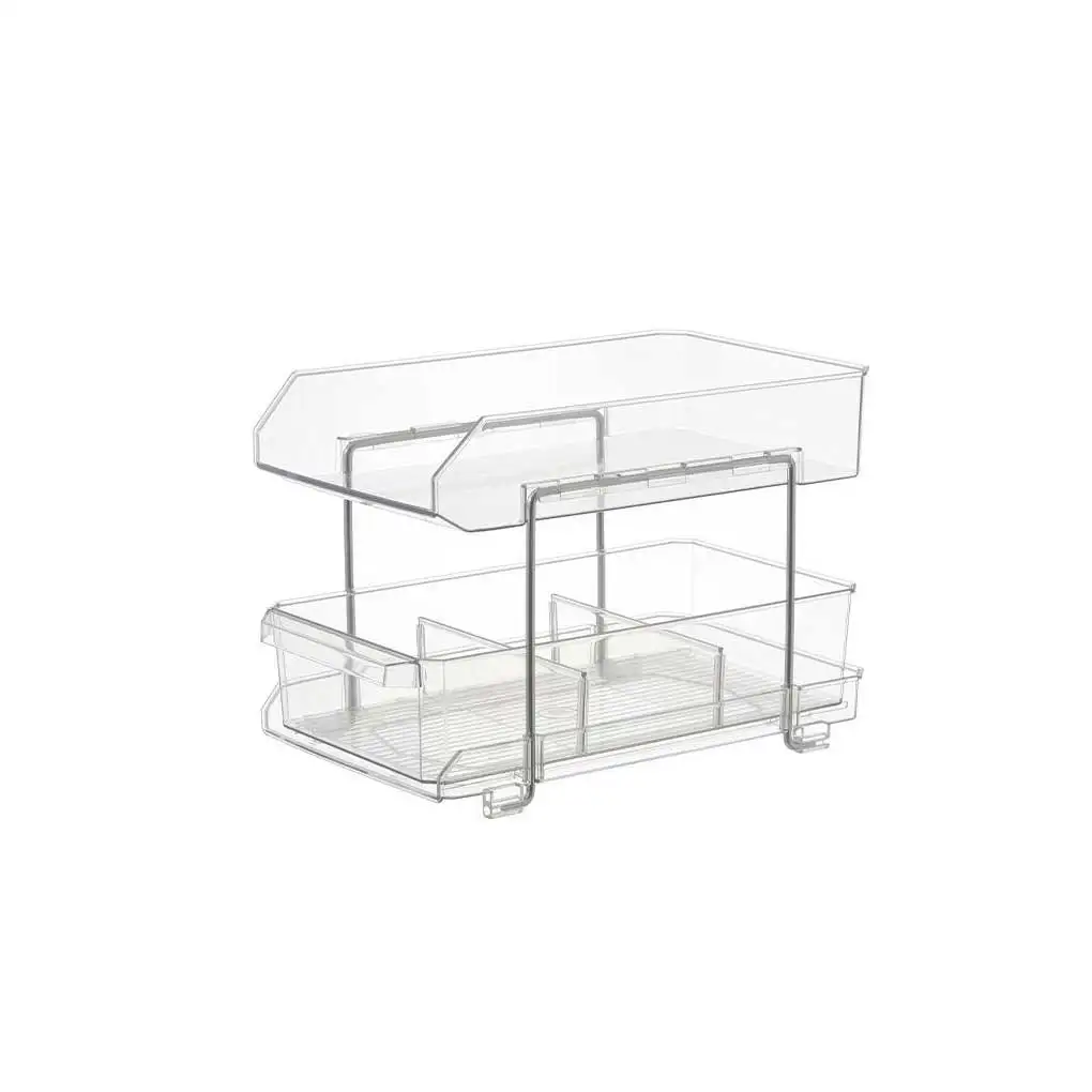 

Acrylic Storage Shelf Portable Dual Layer Transparent Handled Kitchen Bathroom Cosmetic Toiletries Holder Type 1