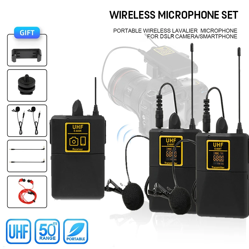 Professional UHF Wireless Lavalier Microphone with Audio Monitor Function and Interview Lapel Mic for Phone DSLR Camera Webcast
Professional UHF Wireless Lavalier Microphone with Audio Monitor Function and Interview Lapel Mic for Phone DSLR Camera Webcast
