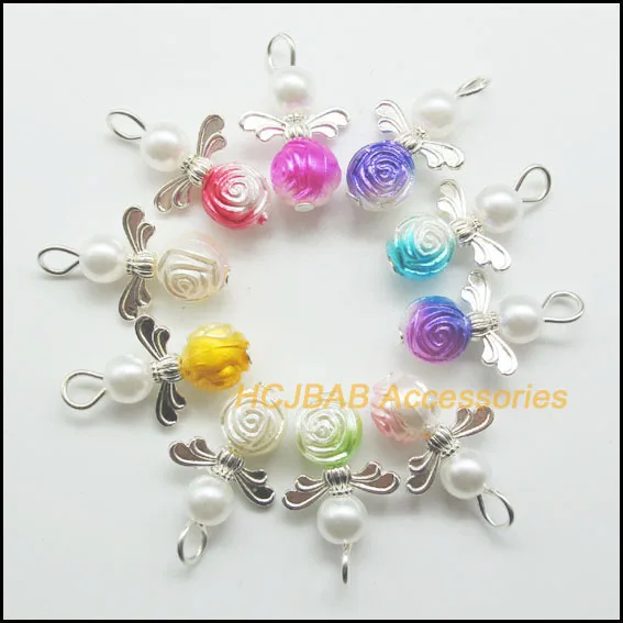 20Pcs Silver Plated Mixed Round Acrylic Rose Flower Angel Charms Pendants 14x22mm
20Pcs Silver Plated Mixed Round Acrylic Rose Flower Angel Charms Pendants 14x22mm