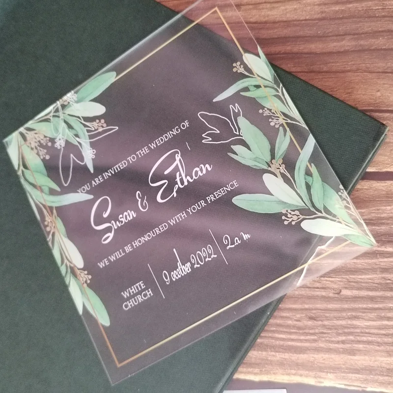 Elegant Greenery Clear Acrylic Wedding Invitation Card Square with Envelope Affordable Invitation Free Design
Elegant Greenery Clear Acrylic Wedding Invitation Card Square with Envelope Affordable Invitation Free Design