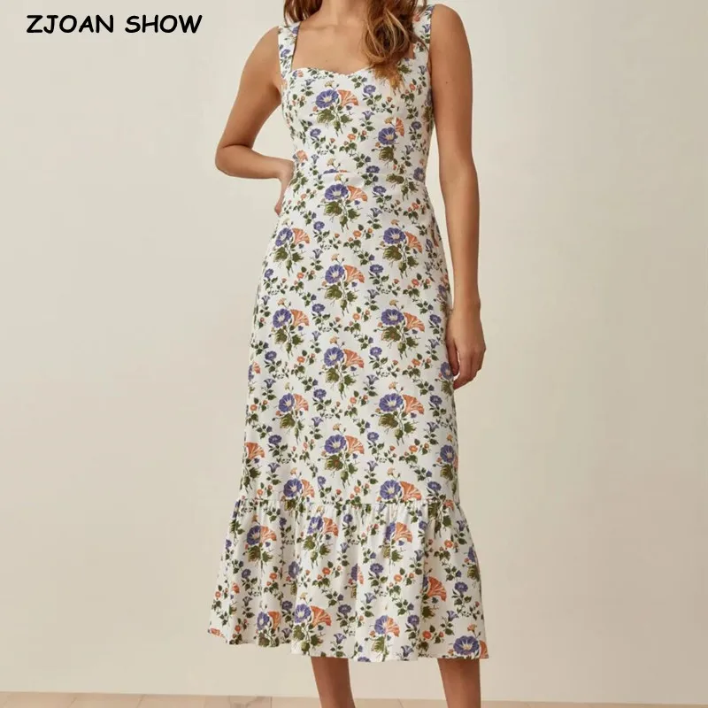 2022 Vintage French Style Floral Print Strap Ruffles Hem Midi Dress Women Square collar Elastic Ruched Back Slim Sling Tea Dress
2022 Vintage French Style Floral Print Strap Ruffles Hem Midi Dress Women Square collar Elastic Ruched Back Slim Sling Tea Dress