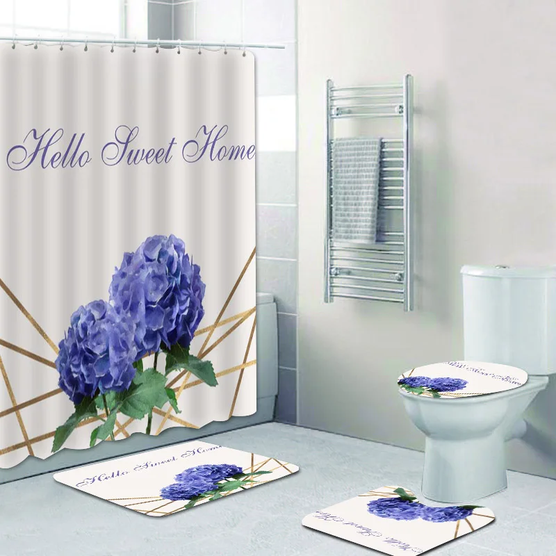 Chic Blue Hydrangea Flower Gold Floral Shower Curtain and Bath Rug Set Home Sweet Home Bathroom Curtain Toilet Accessories Decor
Chic Blue Hydrangea Flower Gold Floral Shower Curtain and Bath Rug Set Home Sweet Home Bathroom Curtain Toilet Accessories Decor