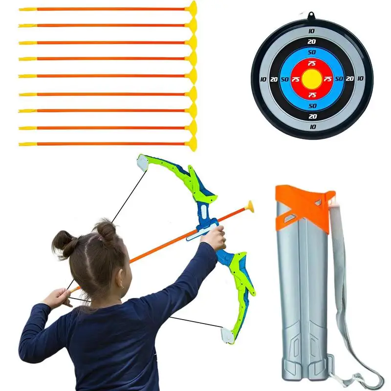 

Bow Toy Portable Target Toys For Children LED Light Up Aiming Toy Set With 10 Suction Cup Arrows Target & Quiver For Over 6-year