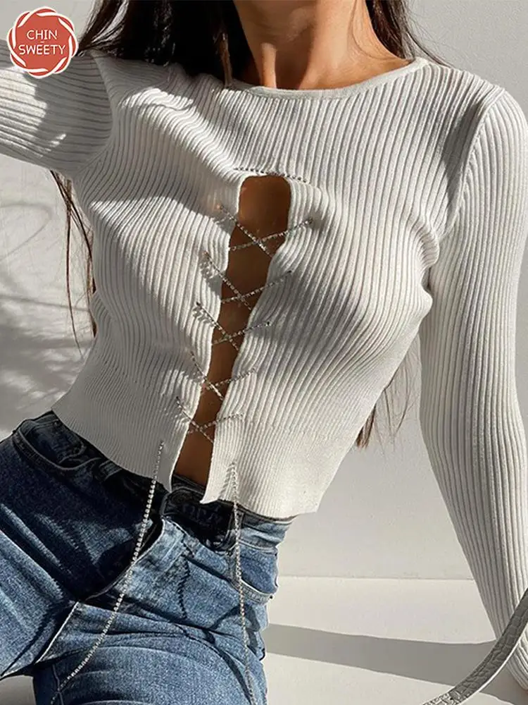 Chin-Sweety Y2K Hollow Out Cropped Knitted Pullover Women Fashion Chic Lace-up Thin Sweaters Harajuku High Street Jumper Tops
Chin-Sweety Y2K Hollow Out Cropped Knitted Pullover Women Fashion Chic Lace-up Thin Sweaters Harajuku High Street Jumper Tops