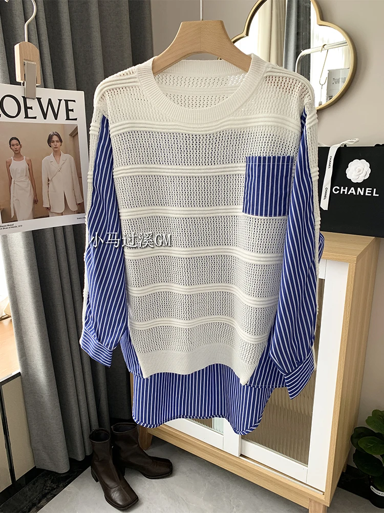 2022 Women New Hollow Out Striped Patchwork Over-shirt Baggy Long Sleeve O-neck Blouses Irregular Clipping Design Shirt Trendy
2022 Women New Hollow Out Striped Patchwork Over-shirt Baggy Long Sleeve O-neck Blouses Irregular Clipping Design Shirt Trendy