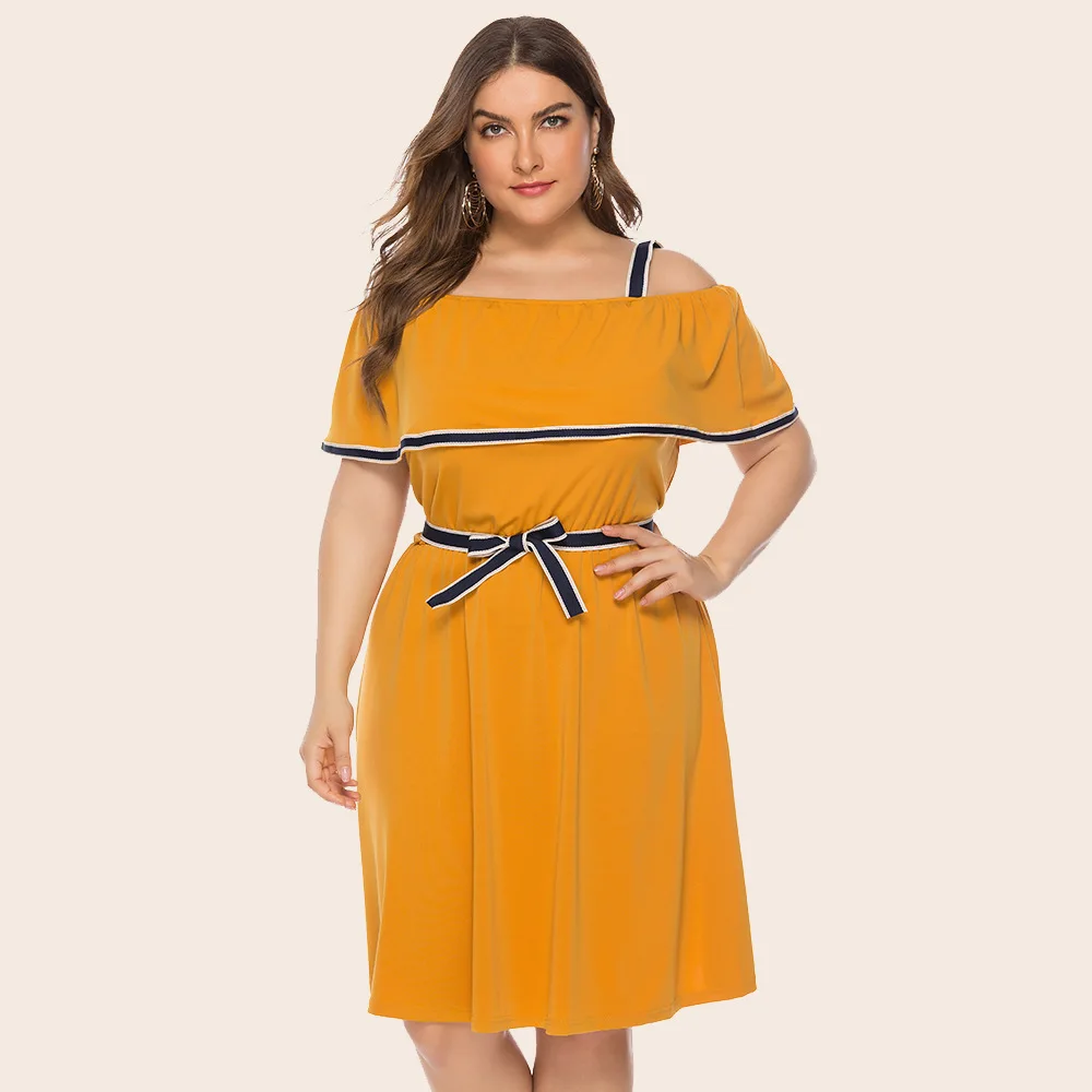 Plus Size Women's Clothing Fashion Temperament One-shoulder Solid Color Waist Slimming Short-sleeved Sling Ladies Dress XL-4XL
Plus Size Women's Clothing Fashion Temperament One-shoulder Solid Color Waist Slimming Short-sleeved Sling Ladies Dress XL-4XL