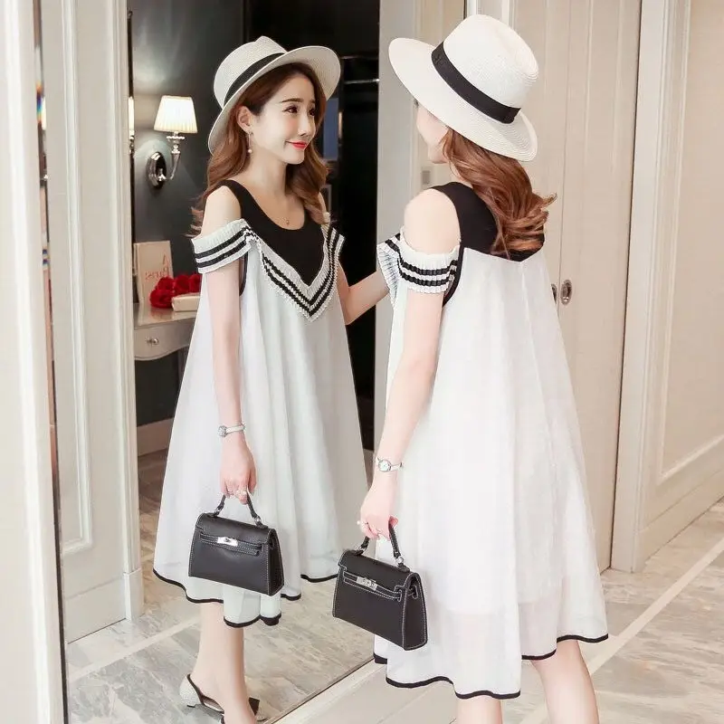 Summer Maternity Dress Off Shoulder A-Line Mummy Dresses Clothing for Pregnant Women Simple Style Maternity Clothes Dress
Summer Maternity Dress Off Shoulder A-Line Mummy Dresses Clothing for Pregnant Women Simple Style Maternity Clothes Dress