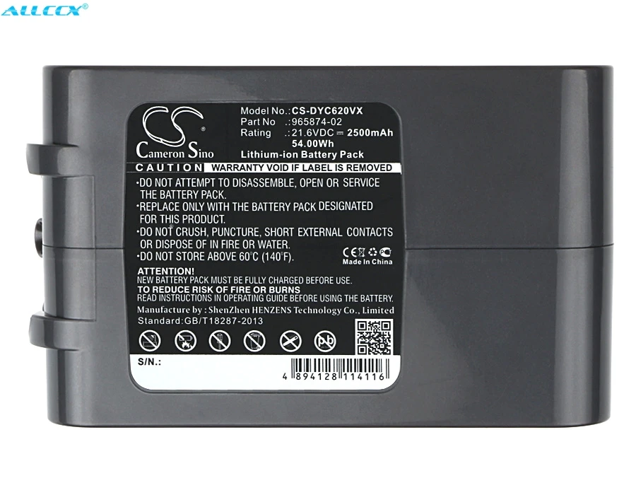 Аккумулятор Cameron Sino 2500 мАч для Dyson DC58, DC61, DC62, DC72, V6, DC74 Animal,Absolute, V6 Animal, V6 total clean, V6 Up Top
Аккумулятор Cameron Sino 2500 мАч для Dyson DC58, DC61, DC62, DC72, V6, DC74 Animal,Absolute, V6 Animal, V6 total clean, V6 Up Top