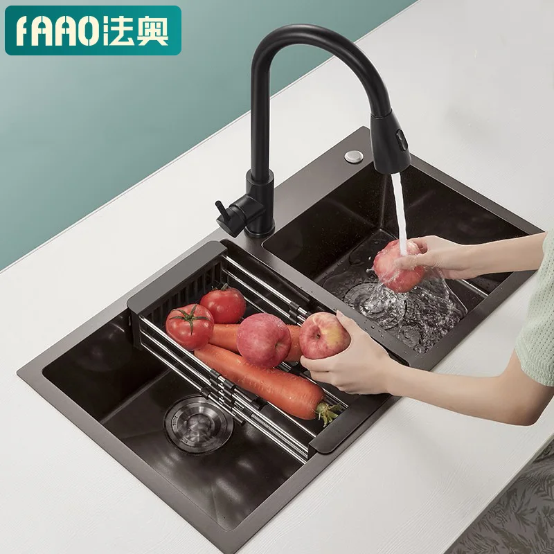 Kitchen 304 Stainless Steel Vegetable Washing Basin Sink Black Thickened Nano Dishpan Vegetable Washing Sink Handmade Single 
Kitchen 304 Stainless Steel Vegetable Washing Basin Sink Black Thickened Nano Dishpan Vegetable Washing Sink Handmade Single